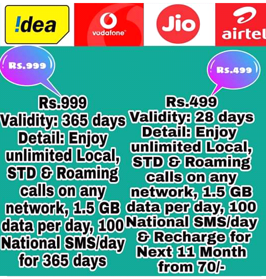 only 70 rupees 1.5 gb deta 28 days ke liy more informetion call me 8239520615